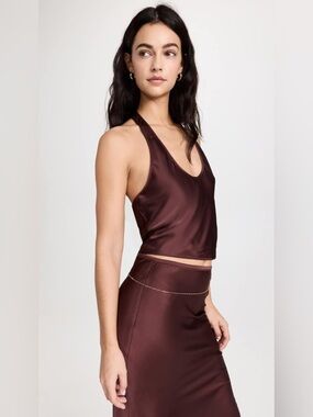 Lioness Chocolate Brown Satin Halter Top – Size Small